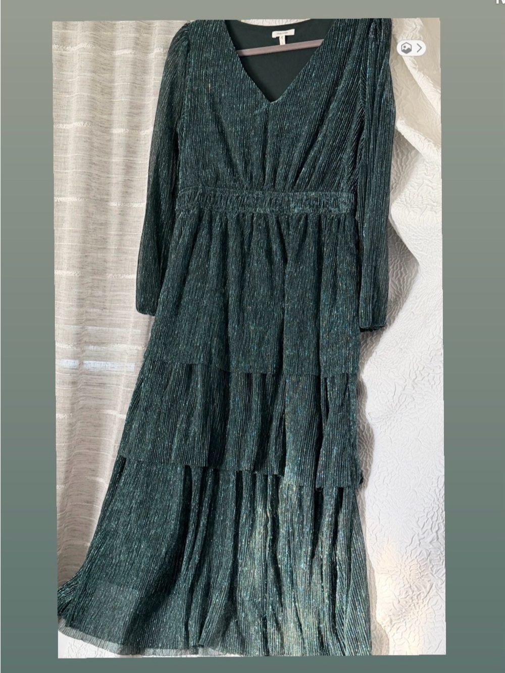 Maurices Dark Teal V-Neck Tiered Long Sleeve Maxi Dress
